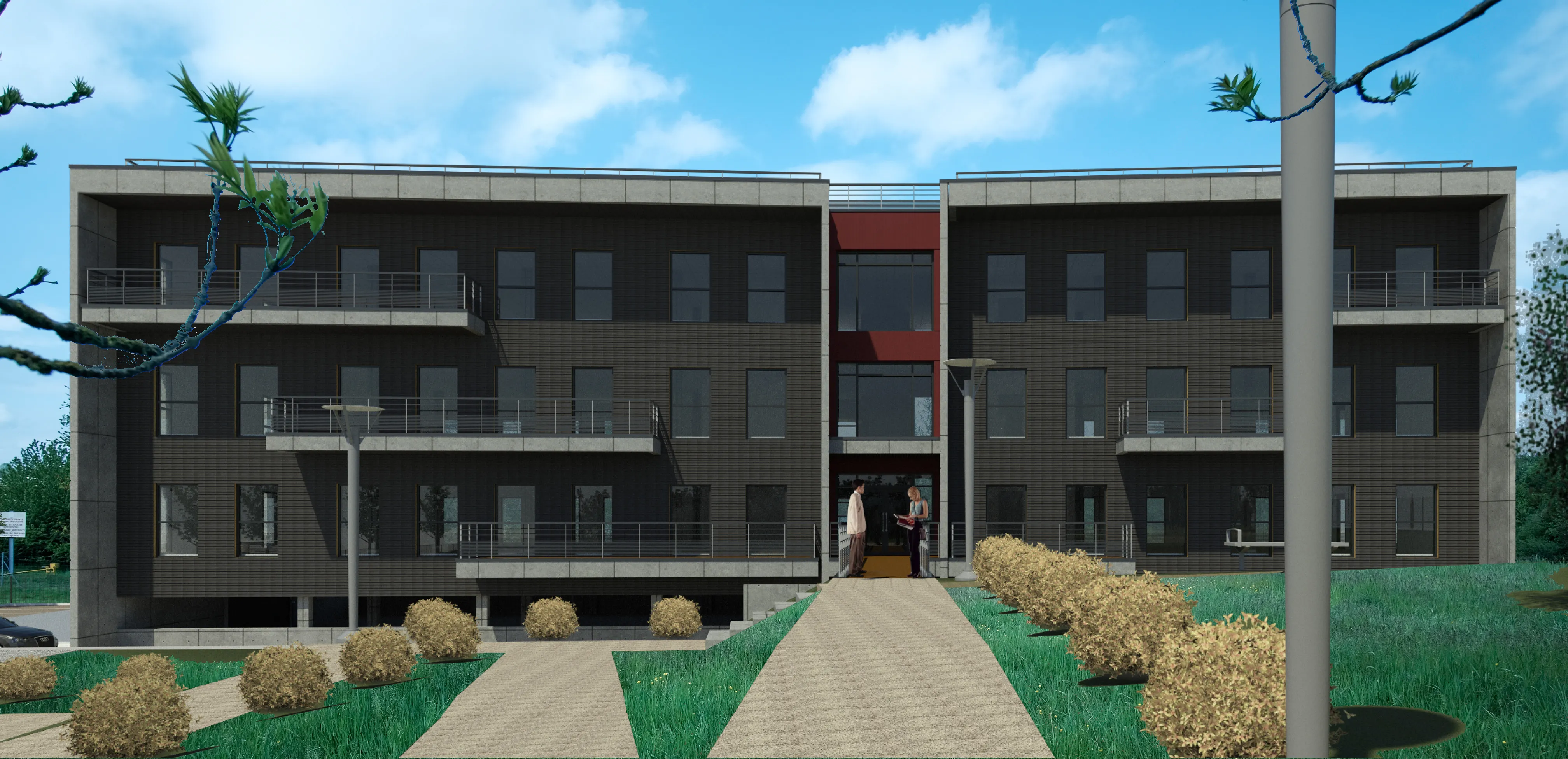 Espaces verts et parking, ensemble San Severo — environnement paysager