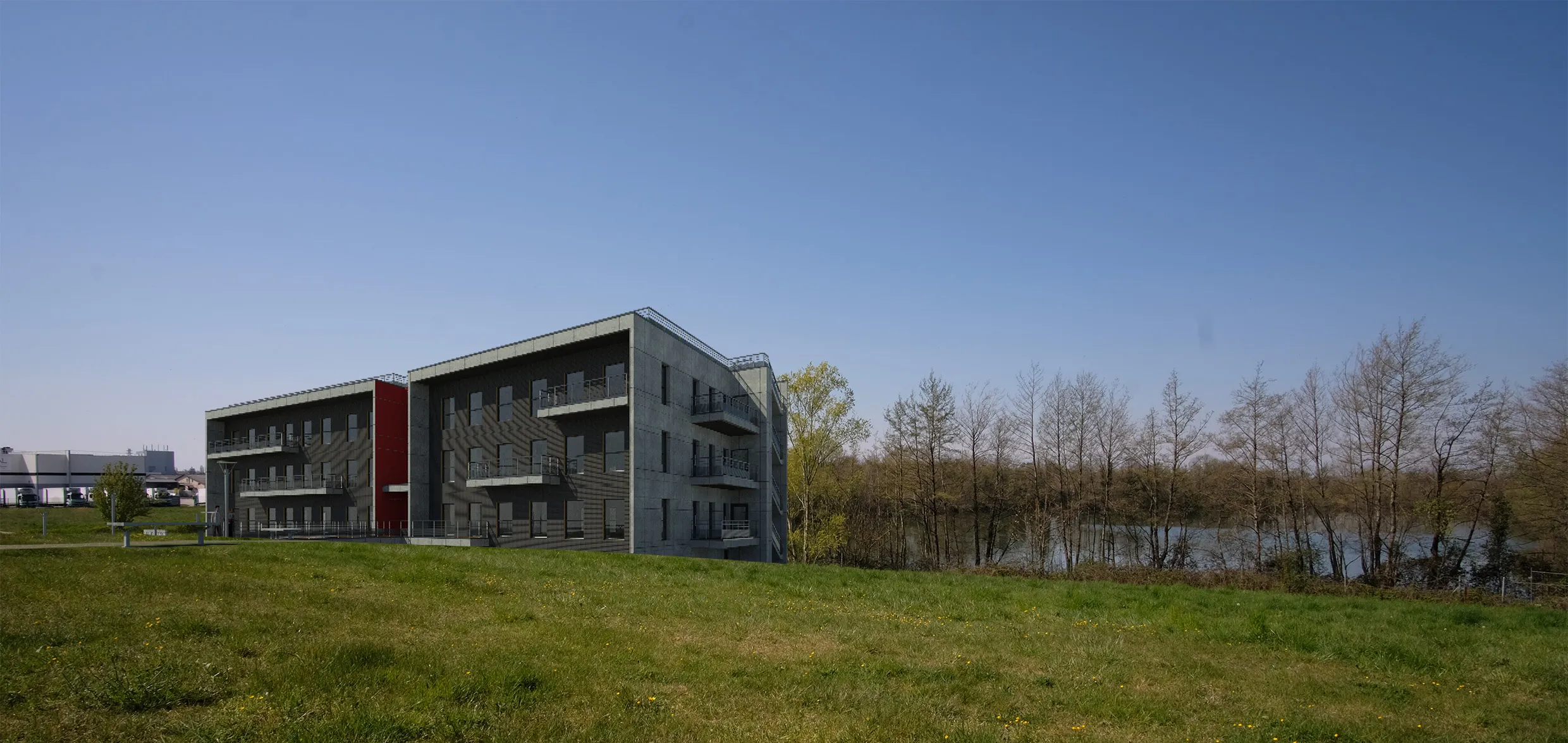Façade vitrée immeuble tertiaire Granges Bardes Bâtiment B